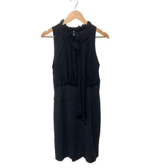 BCBG black size 8 100% SILK Tie Neck Collar A Line Knee Length Dress - Picture 1 of 14
